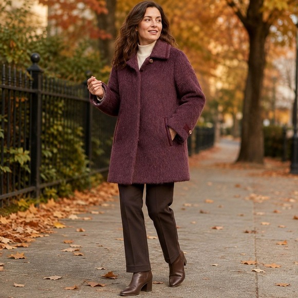 Sannwald Jackets & Blazers - Vintage Sannwald Llama Hair Car Coat Womens EU 40 US 8 Burgundy Plum 60s 70s